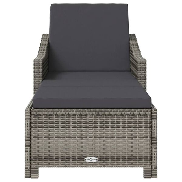 vidaXL Lettino Prendisole con Cuscino Grigio Scuro Polyrattan Grigio