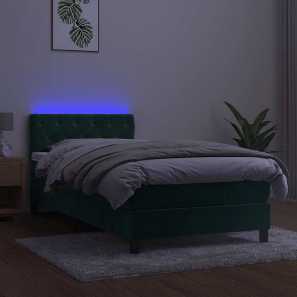 vidaXL Letto a Molle con Materasso e LED Verde Scuro 80x200cm Velluto