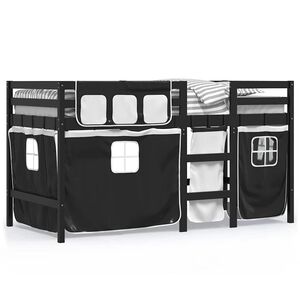 vidaXL Letto a Soppalco con Tende Bambini Bianco e Nero 80x200 cm Pino