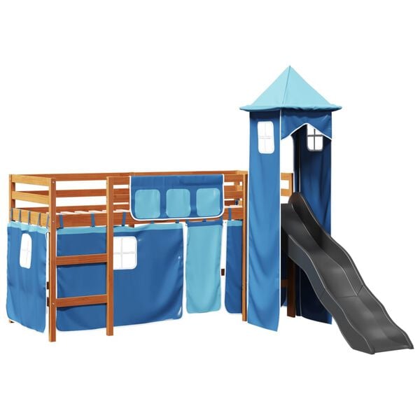 vidaXL Letto a Soppalco con Torre Bambini Blu 80x200cm Massello Pino