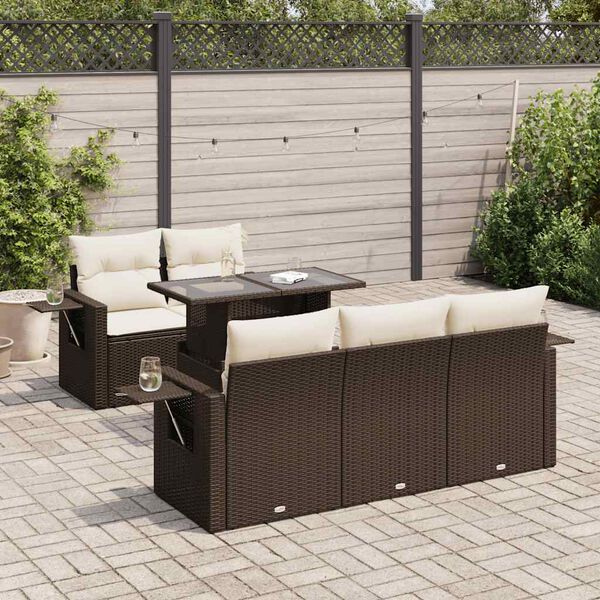 vidaXL Set Divano da Giardino 6 pz con Cuscini Marrone in Polyrattan