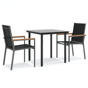 vidaXL Set da Pranzo da Giardino 3 pz Nero in Textilene e Acciaio