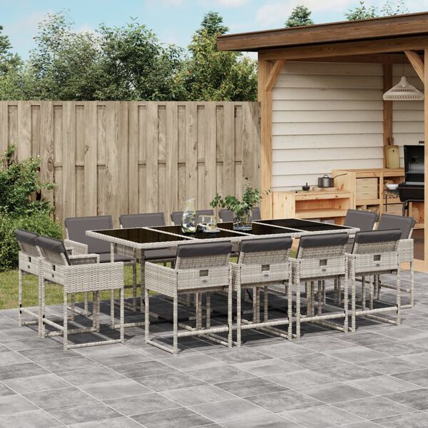 vidaXL Set da Pranzo da Giardino 13pz con Cuscini Grigio in Polyrattan