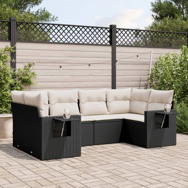 vidaXL Set Divano da Giardino 6 pz con Cuscini Nero in Polyrattan