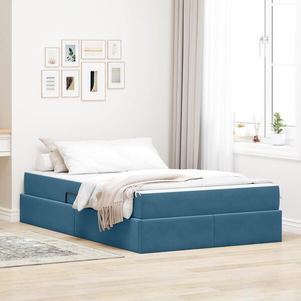 vidaXL Letto con contenitore e materasso Blu 120 x 190 cm Velluto