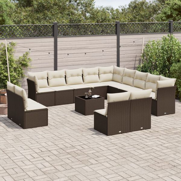 vidaXL Set Divani da Giardino 14pz con Cuscini in Polyrattan Marrone