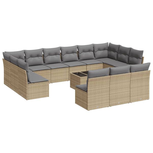 vidaXL Set Divani da Giardino 14pz con Cuscini in Polyrattan Beige