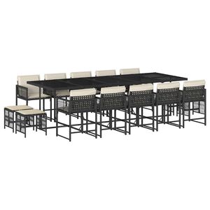 vidaXL Set da Pranzo da Giardino 15 pz con Cuscini Nero in Polyrattan