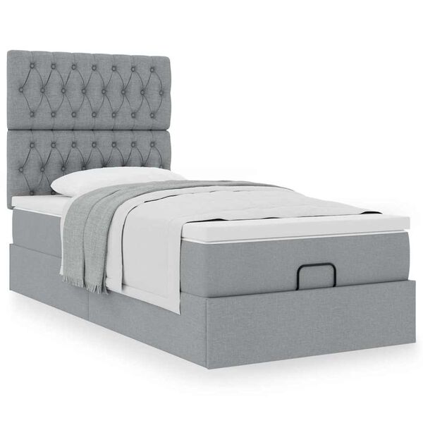 vidaXL Pouf Letto con Materasso Grigio Chiaro 100x200 cm in Tessuto