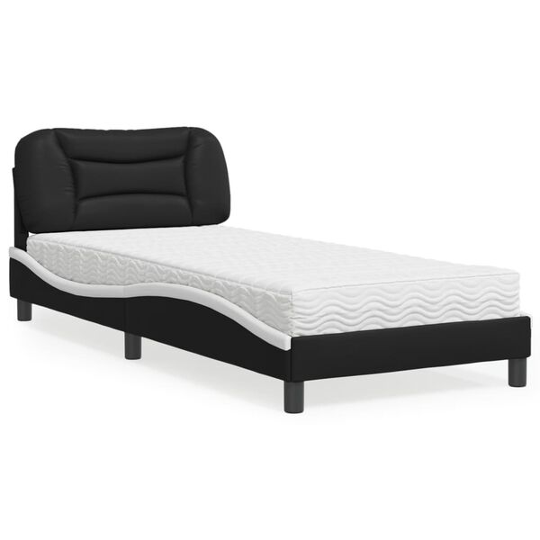 vidaXL Letto con Materasso Hvar Nero e Bianco 90x200 cm in Similpelle