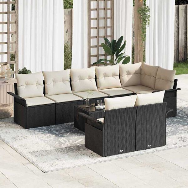 vidaXL Set Divano da Giardino con cuscino 9 pcs Nero polyrattan