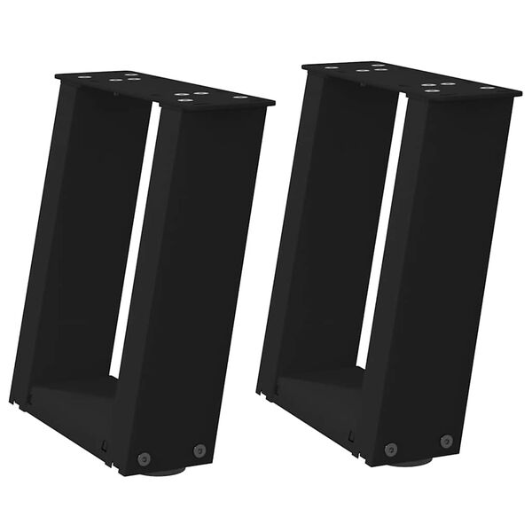 vidaXL Gambe per Tavolino da Caff&egrave; a Forma di U 2 pz Nere 30x(30-31) cm Acciaio