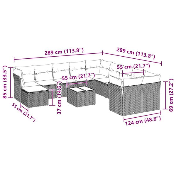 vidaXL Set Divano Giardino 12 pz con Cuscini Grigio Chiaro Polyrattan