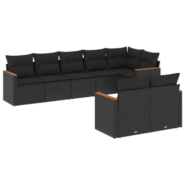 vidaXL Set Divani da Giardino con Cuscini 8 pz Nero in Polyrattan
