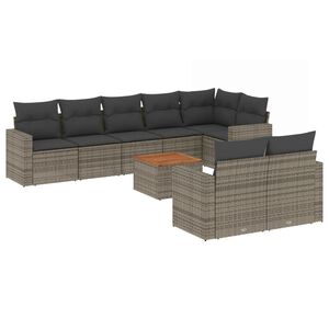vidaXL Set Divano da Giardino 9 pz con Cuscini Grigio in Polyrattan