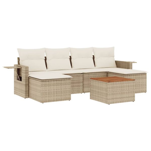 vidaXL Set Divani da Giardino 7 pz con Cuscini Beige in Polyrattan