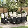 vidaXL Set da Pranzo per Giardino con cuscino 9 pcs Nero polyrattan