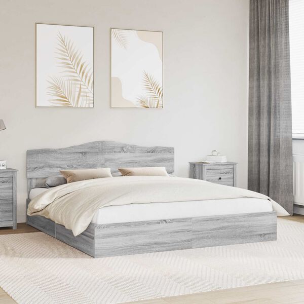 vidaXL Letto con Contenitore con testiera Grigio Sonoma 200 x 200 cm