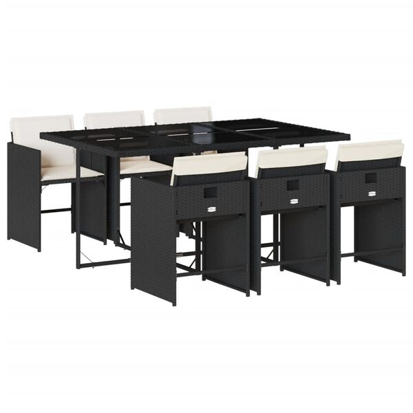 vidaXL Set da Pranzo da Giardino 7 pz Nero con Cuscini in Polyrattan