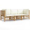 vidaXL Set Salotto da Giardino 3pz con Cuscini Bianco Crema in Bamb&ugrave;