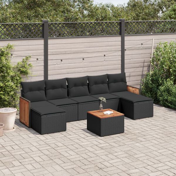 vidaXL Set Divani da Giardino con Cuscini 8 pz Nero in Polyrattan