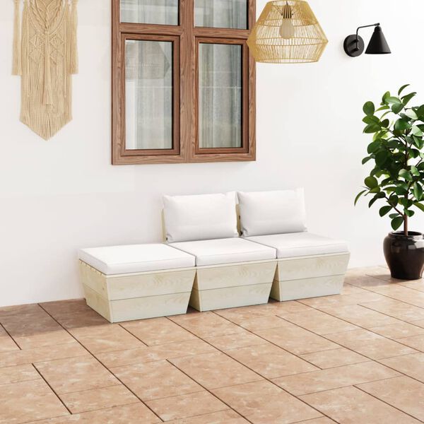 vidaXL Set Divani da Giardino su Pallet 3 pz con Cuscini Legno Abete