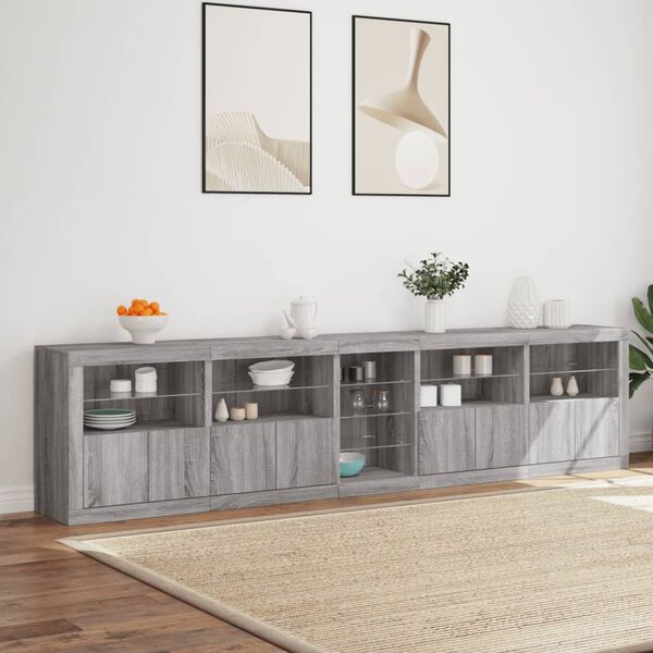 vidaXL Credenza con Luci LED Grigio Sonoma 283x37x67 cm