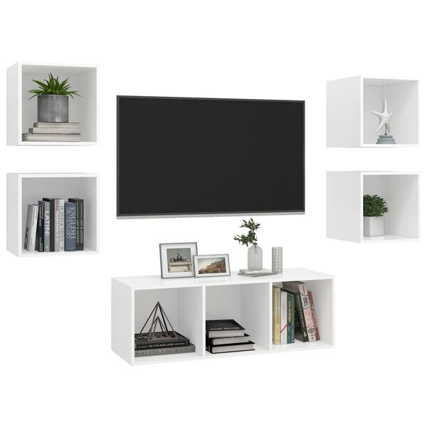 vidaXL Set Mobili Porta TV 5 pz Bianco in Legno Multistrato