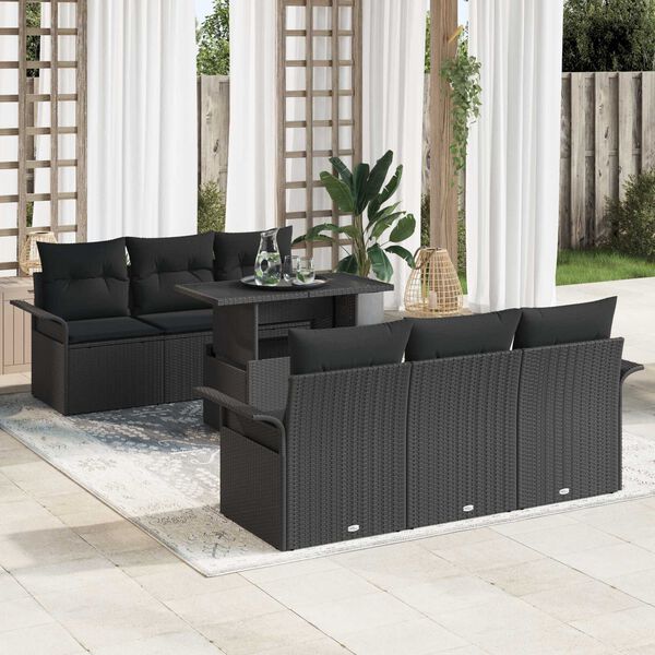 vidaXL Set Divano da Giardino 7 pcs Nero Rattan in Polipropilene