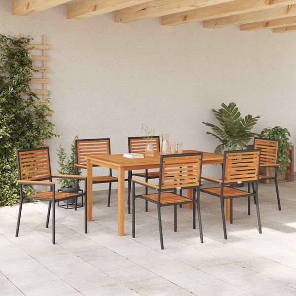 vidaXL Set da Pranzo per Giardino 7 pcs Nero Poly Rattan