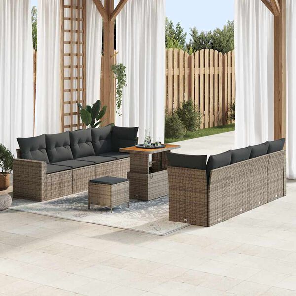 vidaXL Set Divano da Giardino 11 pcs Grigio polyrattan