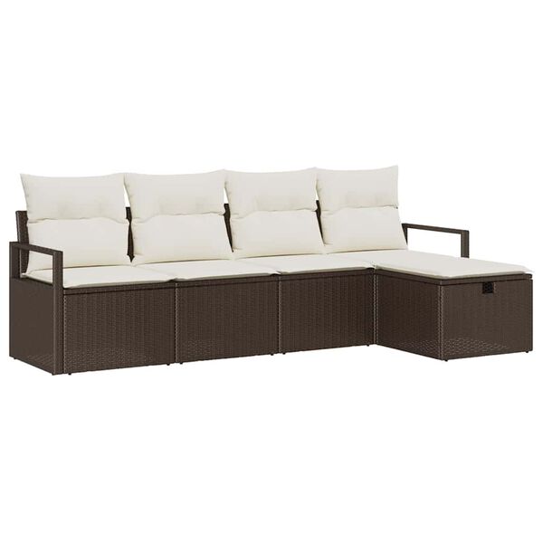 vidaXL Set di divani con cuscino Marrone e Crema polyrattan