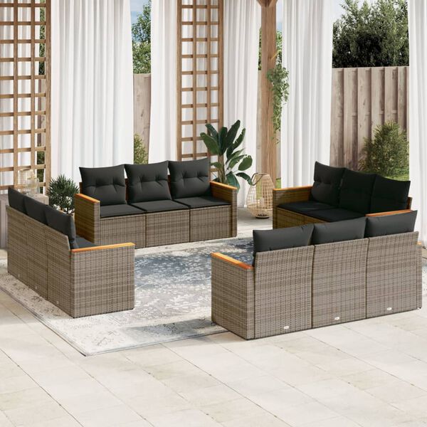 vidaXL Set Divani da Giardino 12 pz con Cuscini Grigio in Polyrattan