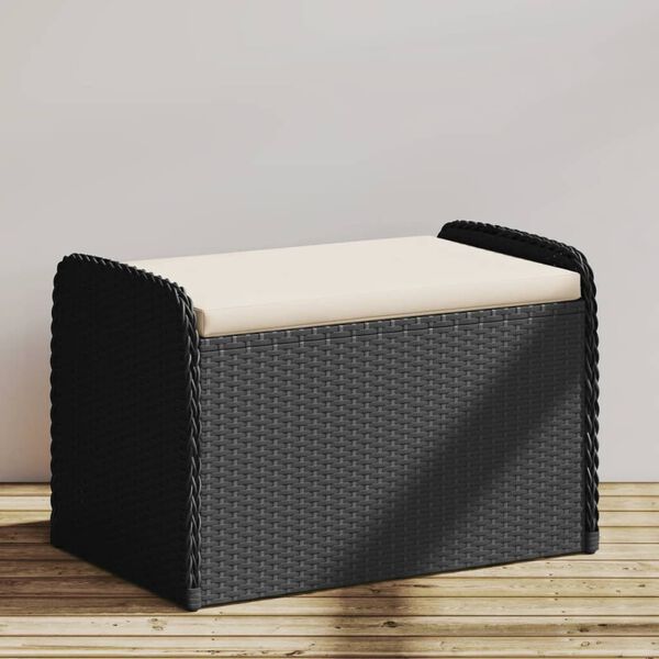 vidaXL Cassapanca con Cuscino Nera 80x51x52 cm in Polyrattan