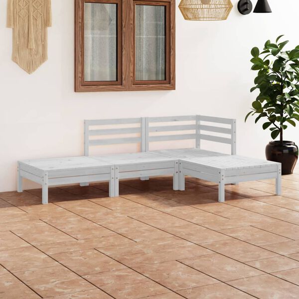 vidaXL Set Divani da Giardino 4 pz Bianco in Legno Massello di Pino