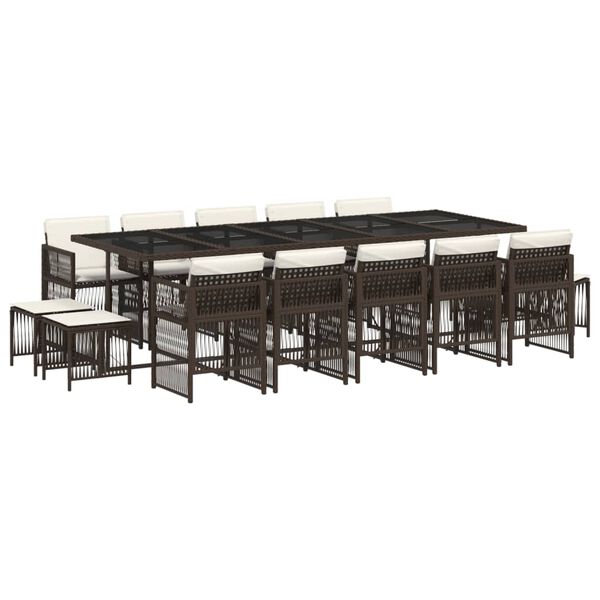 vidaXL Set da Pranzo da Giardino 15 pz con Cuscini Marrone Polyrattan