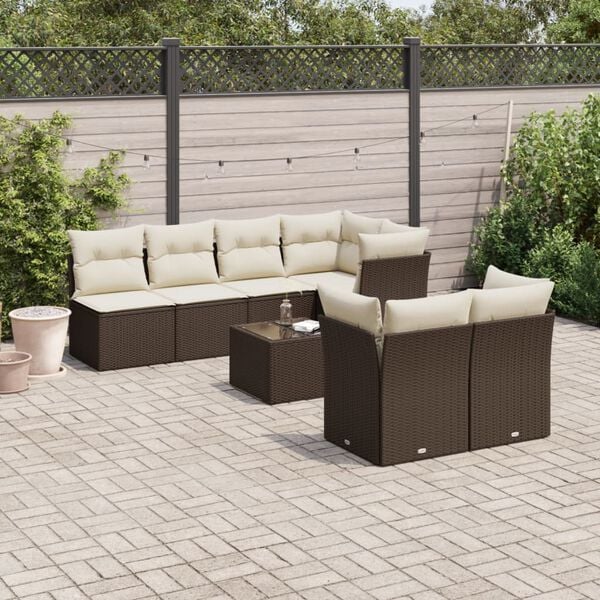 vidaXL Set Divani da Giardino 8 pz con Cuscini Marrone in Polyrattan
