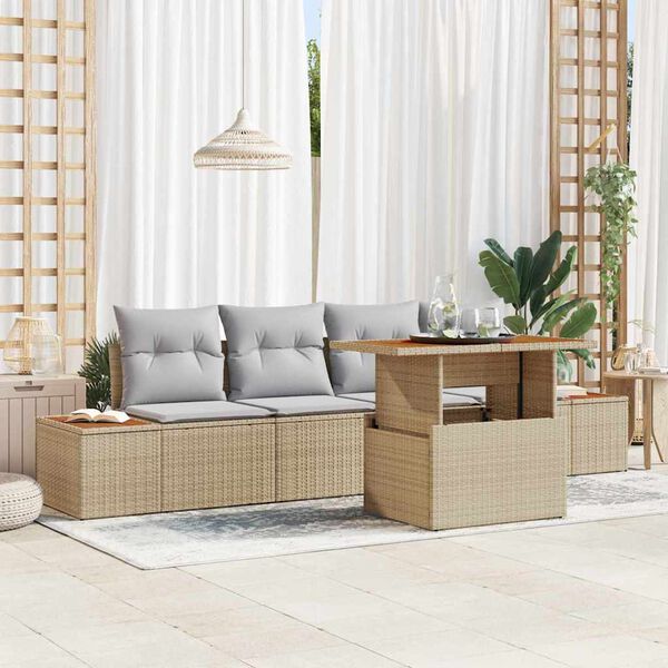 vidaXL Set Divano da Giardino 5 pcs Beige Poly Rattan