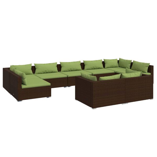 vidaXL Set Divani da Giardino 9 pz con Cuscini in Polyrattan Marrone