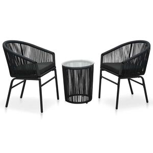 vidaXL Set da Bistrot 3 pz con Cuscini in Polyrattan Nero