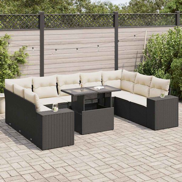 vidaXL Set Divani da Giardino 10pz con Cuscini in Polyrattan Nero