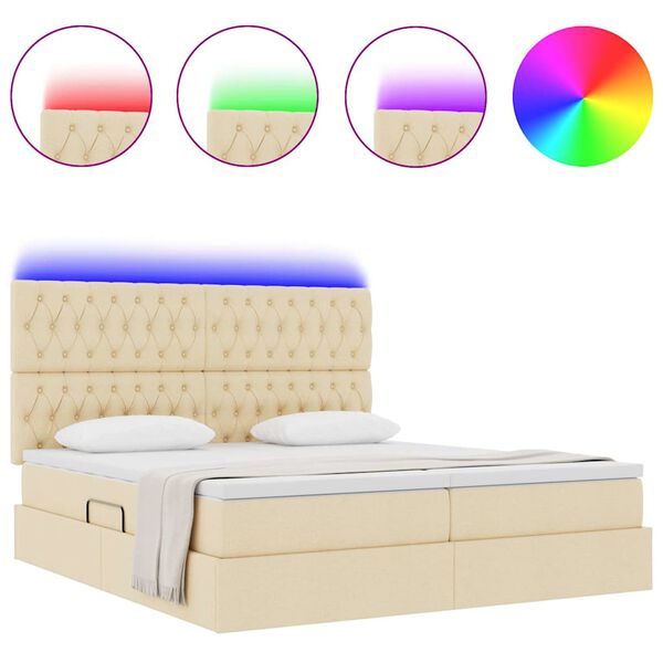 vidaXL Letto con luci a strisce a LED Crema 180 x 200 cm Tessuto