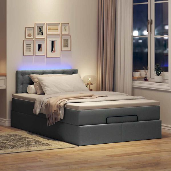 vidaXL Pouf Letto con Materasso e LED Grigio Scuro 120x200 cm Tessuto