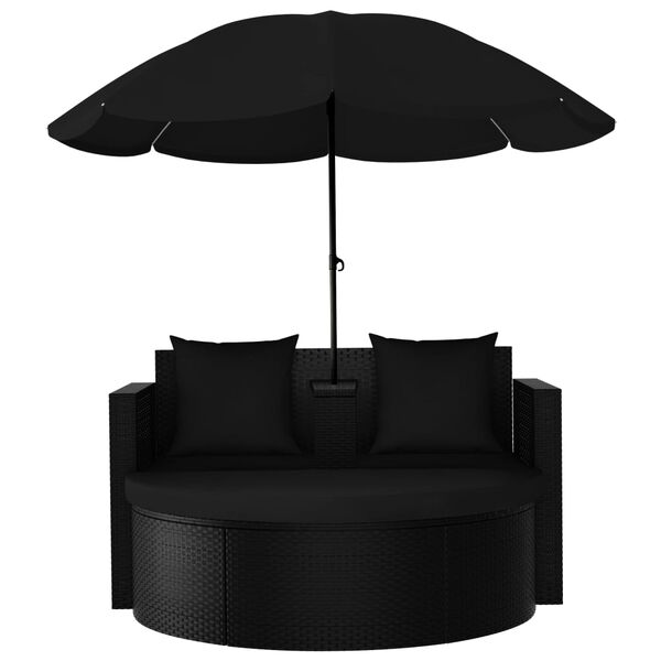 vidaXL Lettino da Giardino con Ombrellone in Polyrattan Nero