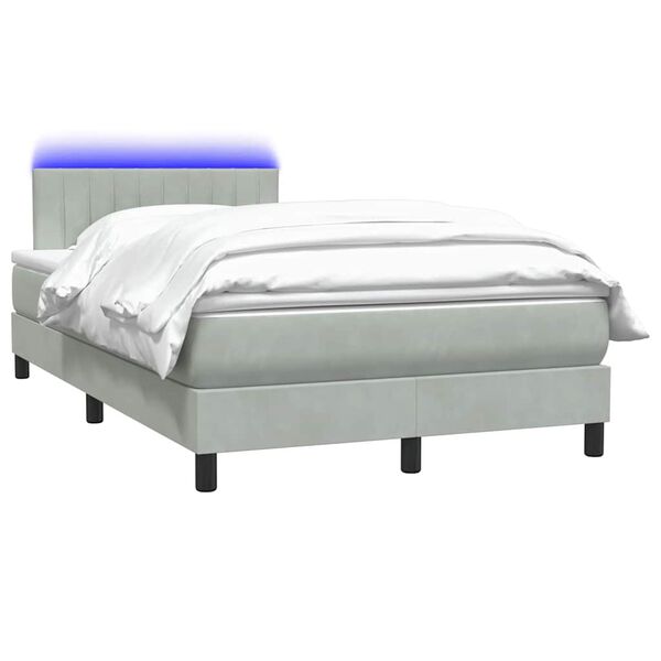 vidaXL Letto a Molle con Materasso e LED Grigio Chiaro 120x210cm Velluto