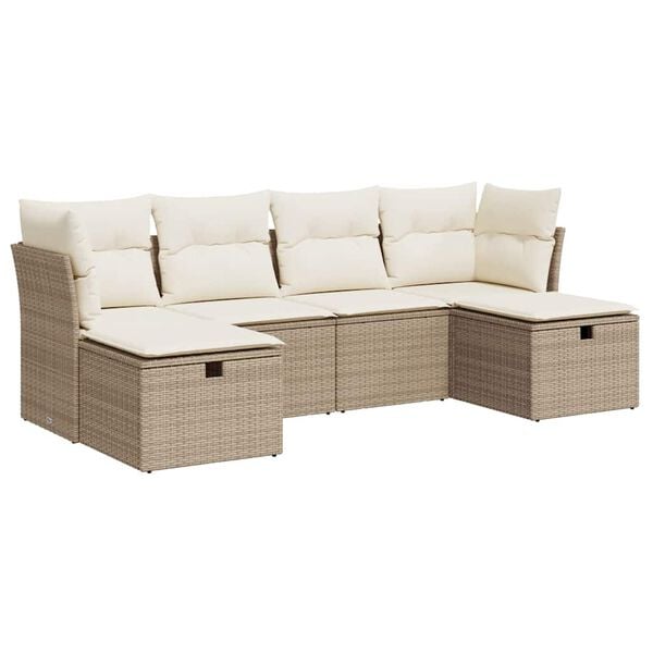 vidaXL Set Divano da Giardino 6 pz con Cuscini Beige in Polyrattan