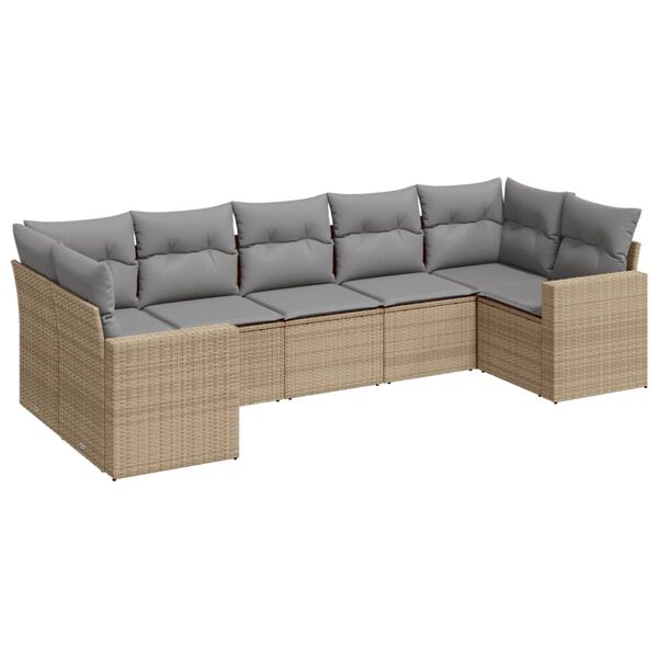 vidaXL Set Divani da Giardino 7 pz con Cuscini Beige in Polyrattan