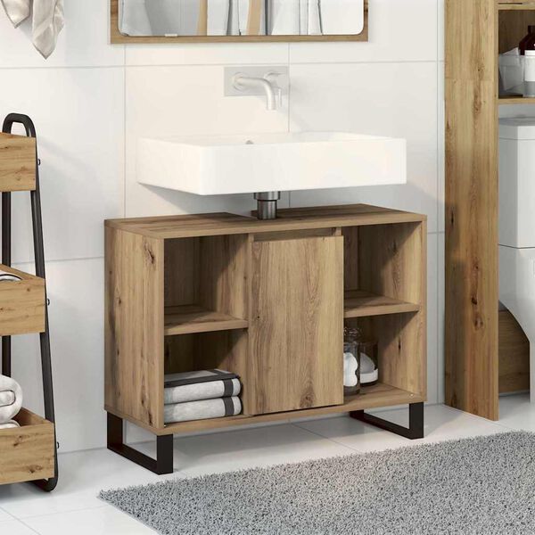 vidaXL Mobile da Bagno con porta Rovere artigianale 80 x 33 x 60 cm
