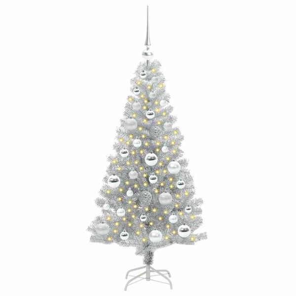 vidaXL Albero di Natale con 150 LED con supporto Argento 120 cm PET