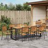 vidaXL Set da Pranzo per Giardino 9 pcs Nero e Legno polyrattan